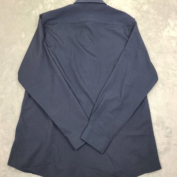 Tom Baine Performance Collection Slim Stretch Navy Blue Print Shirt XL 17-17 1/2 - Picture 7 of 7
